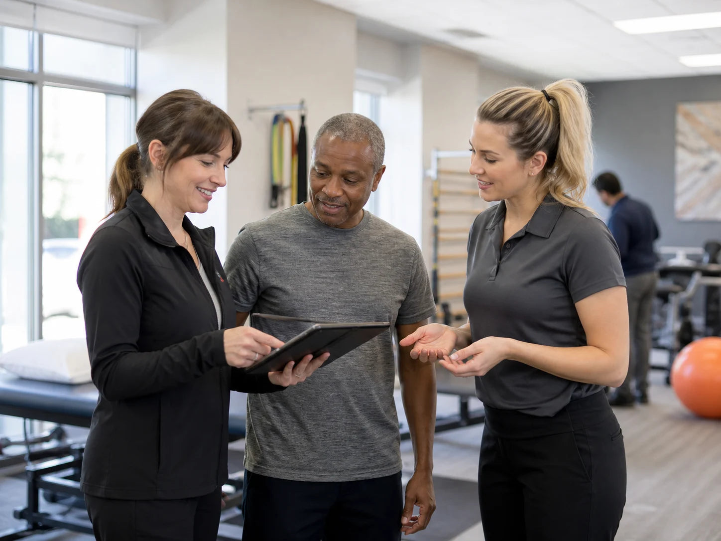 Physical therapy team planning a patient’s next visit