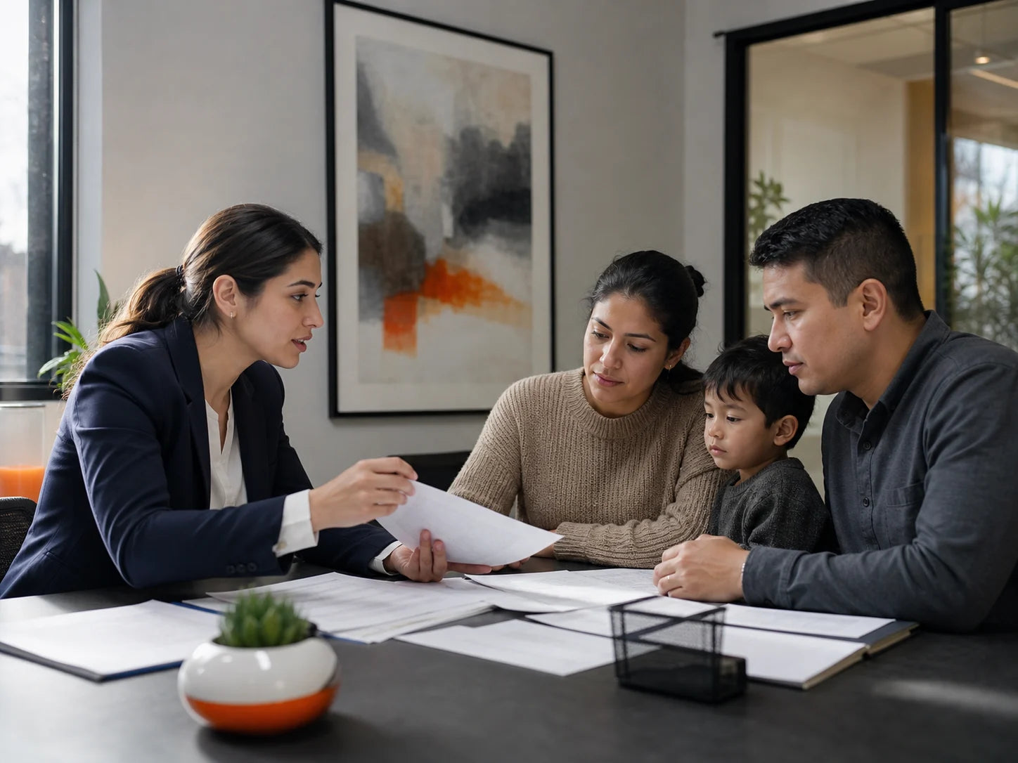 Immigration-law intake coordinator helping a family organize consultation documents