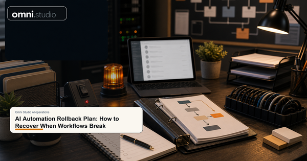 Omni Studio AI automation audit checklist with workflow map, approval gates, rollback plan, and source-system review