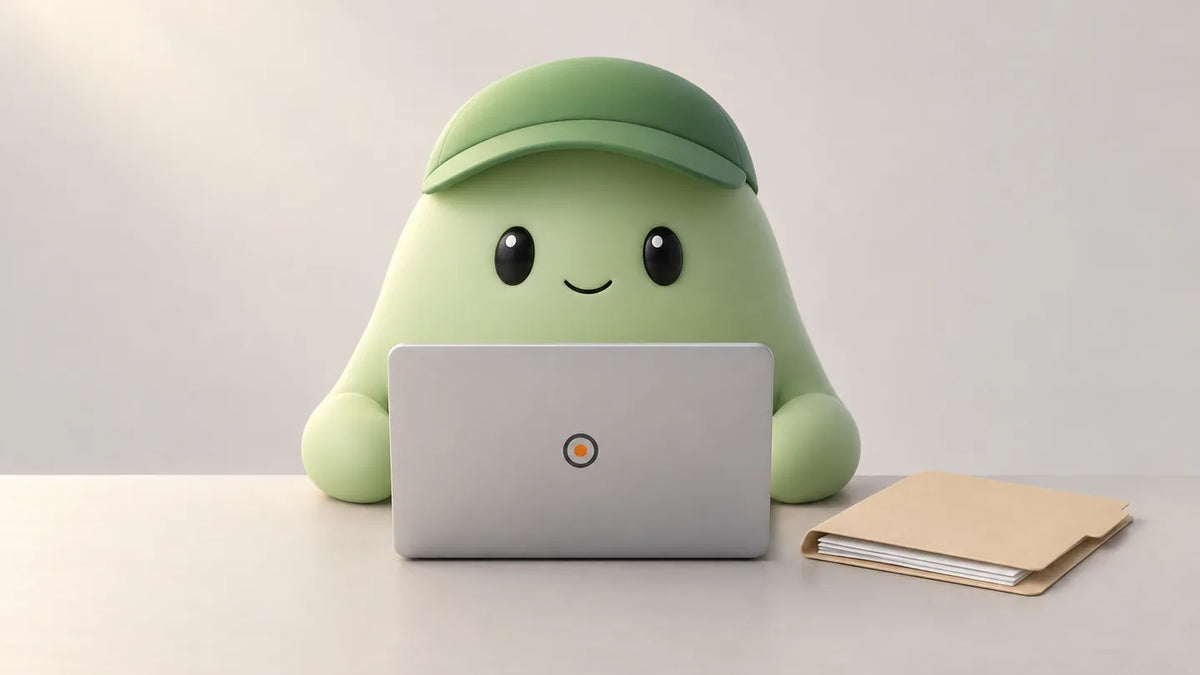 Illustration for SkySlope alternative for transaction files and forms: Nora behind a closed laptop with a closing folder and a stack of forms