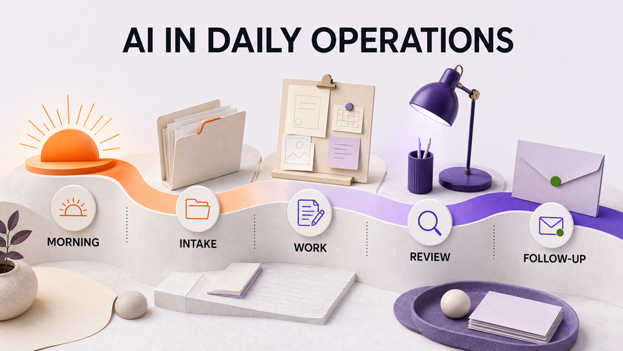 How Small Business Owners Use AI in Daily Operations — Omni Studio workflow visual