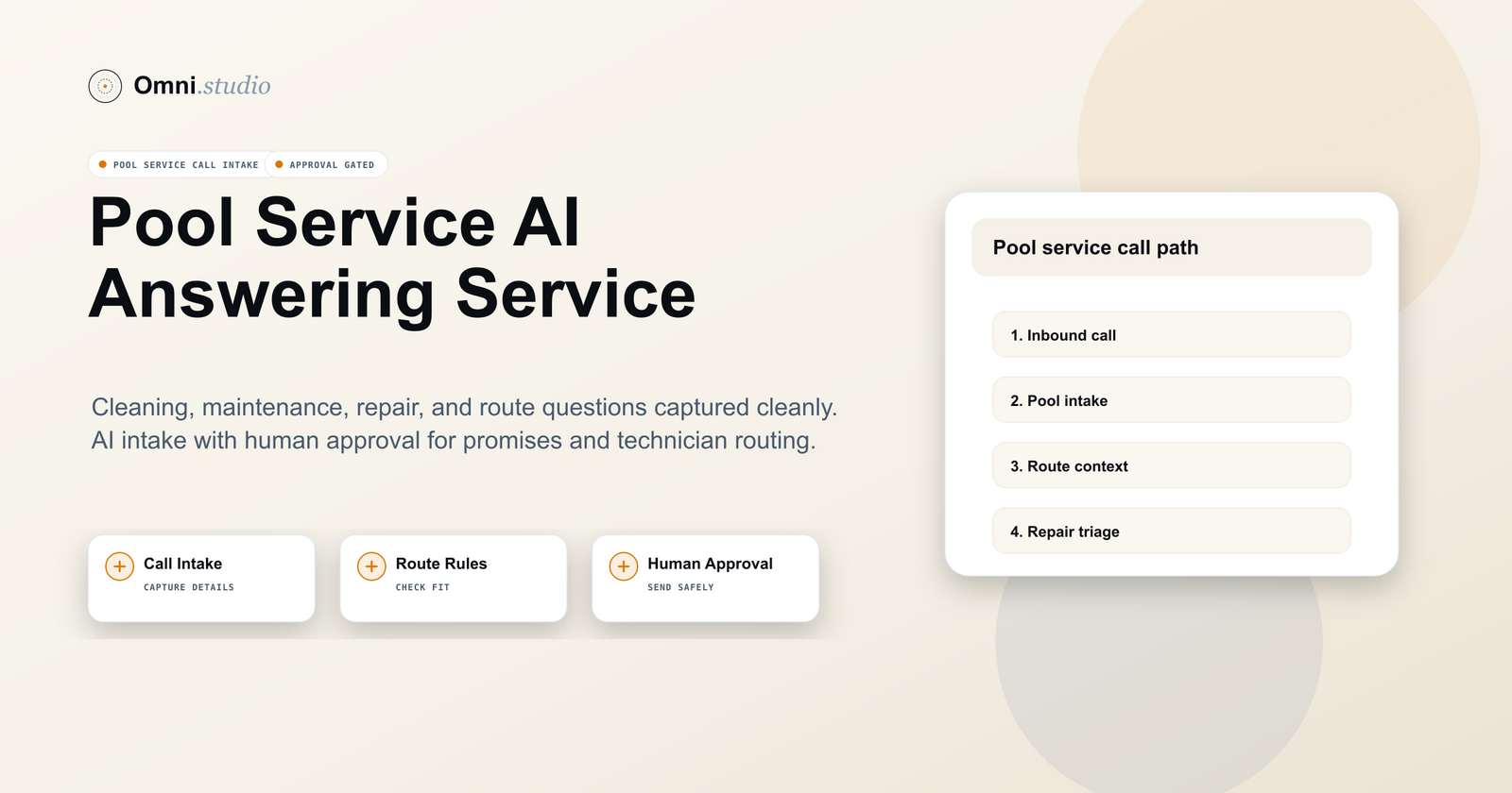 Pool Service AI Answering Service: Capture Calls, Repairs, and Route Requests Safely Omni Studio workflow hero