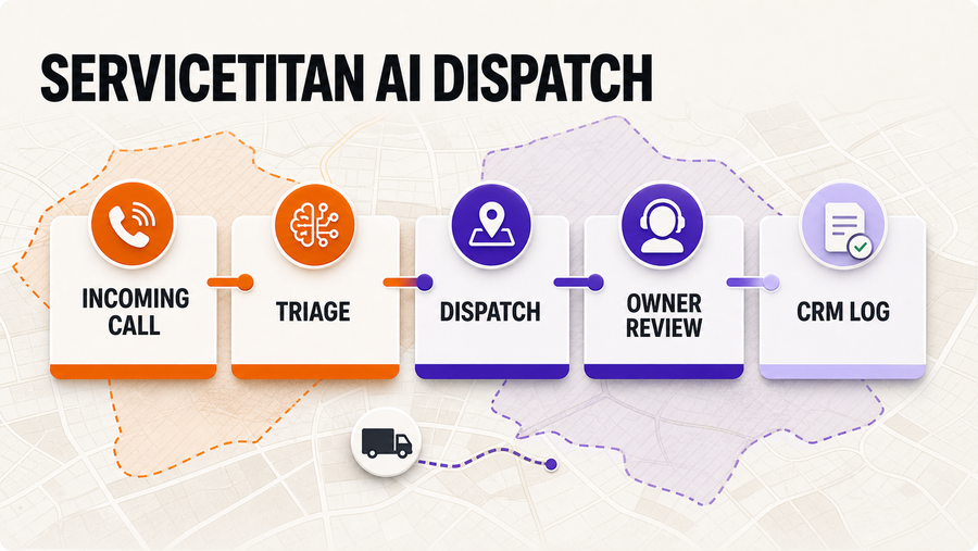 ServiceTitan AI Answering and Dispatch: Where Enterprise FSM Ends and Managed AI Ops Begins — Omni Studio workflow visual