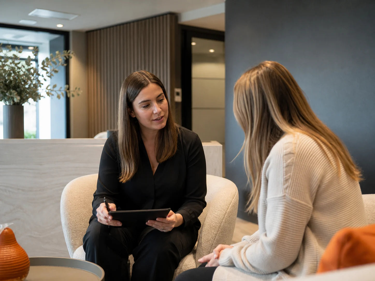Mental-health practice coordinator arranging a private client appointment