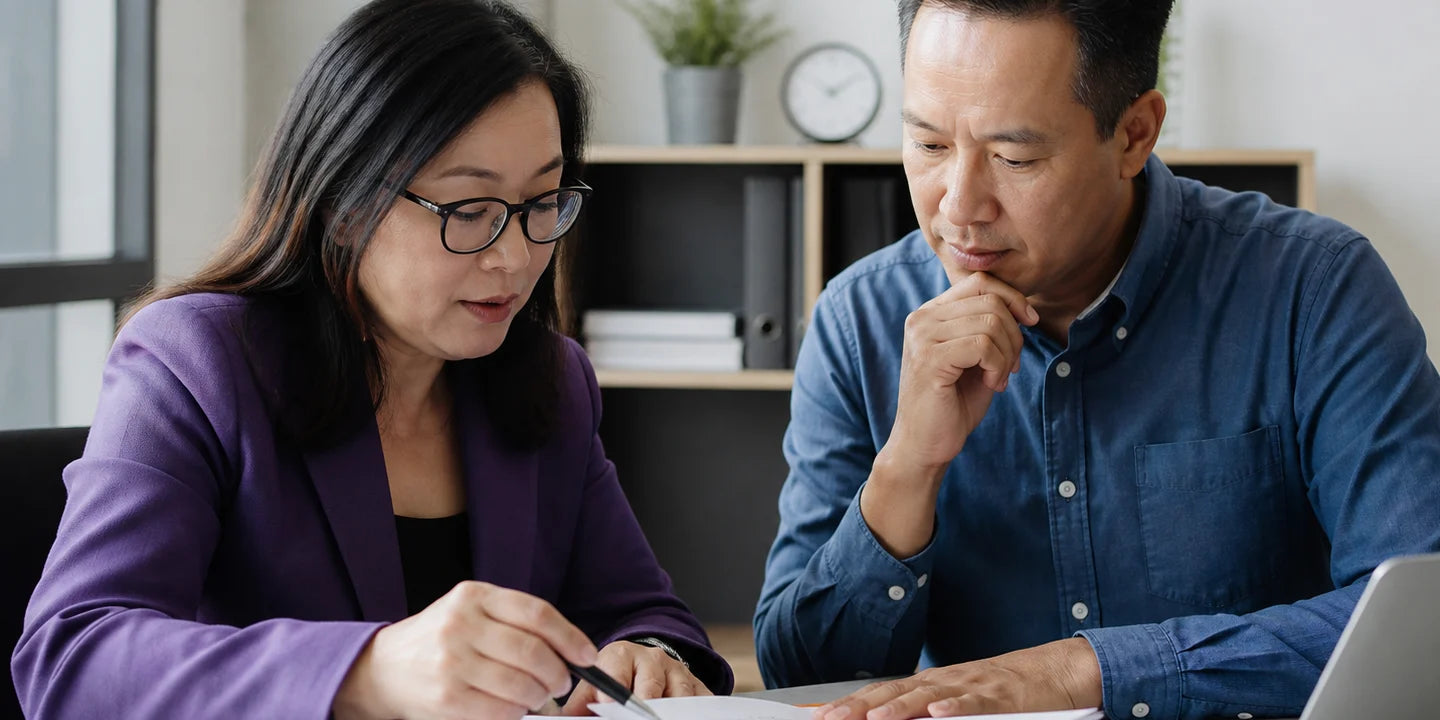 Accountant and business owner reviewing receivables