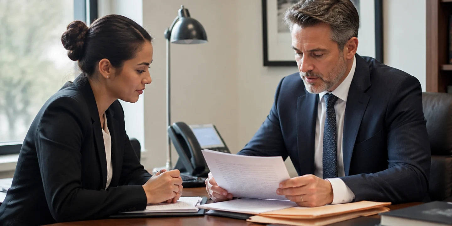 Attorney and intake coordinator reviewing a new client matter