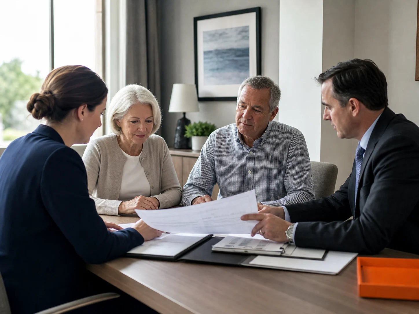 Estate-planning team organizing consultation questions with a couple